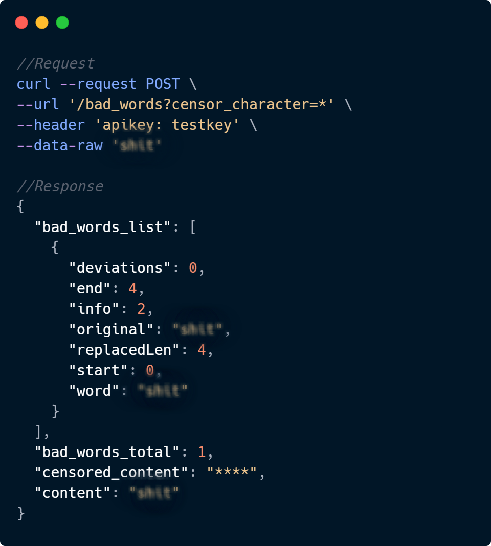 Bad words API code sample