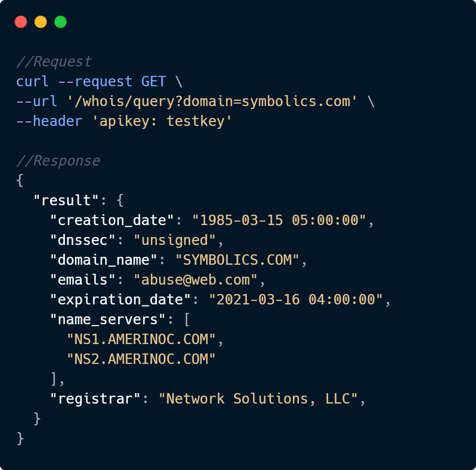 Whois API Code Sample