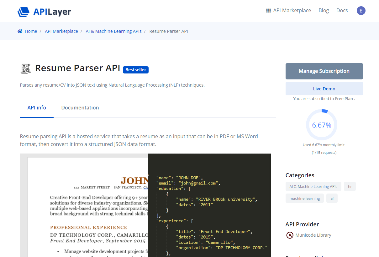 API Detail Page