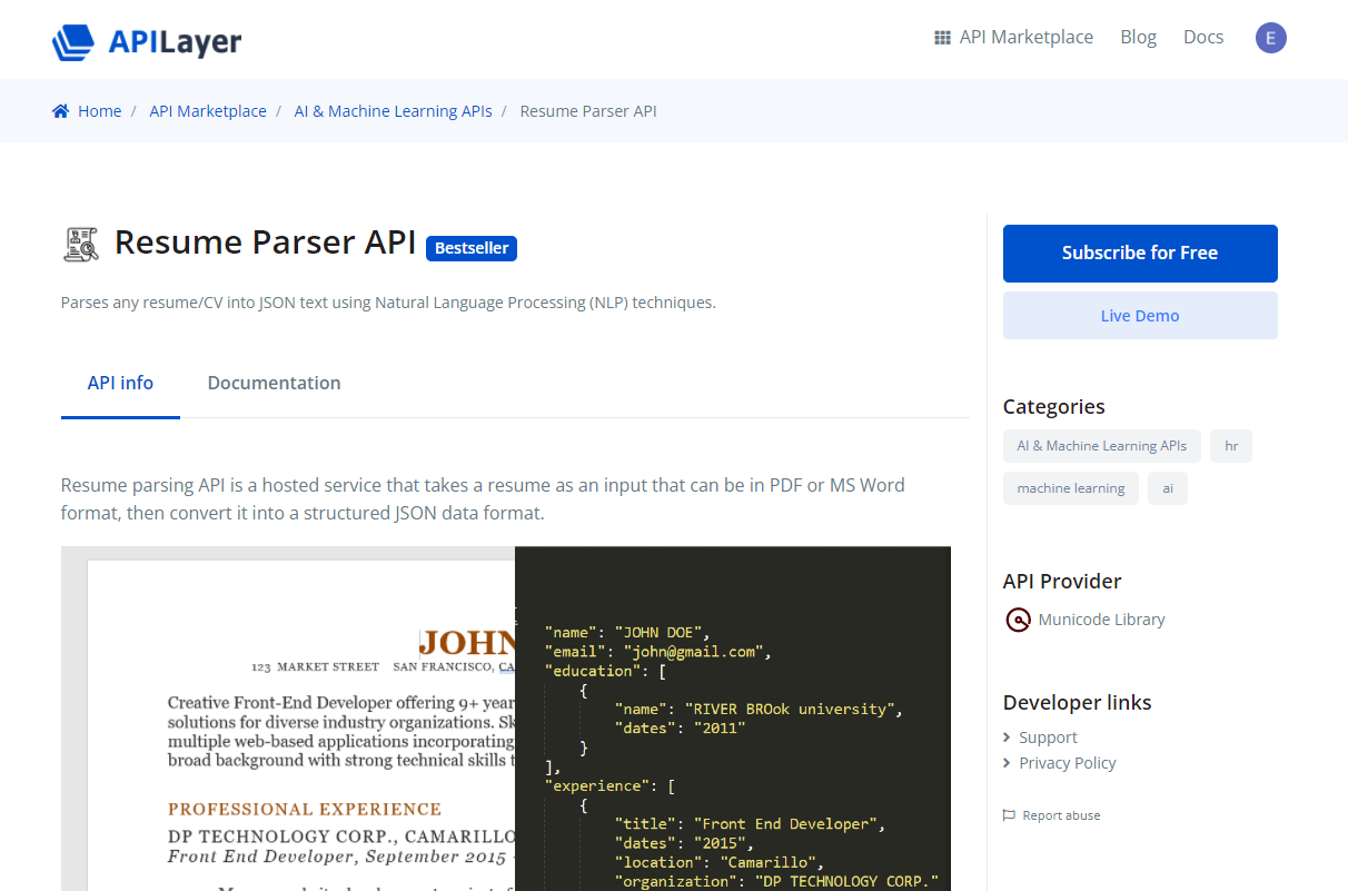 API Detail Page