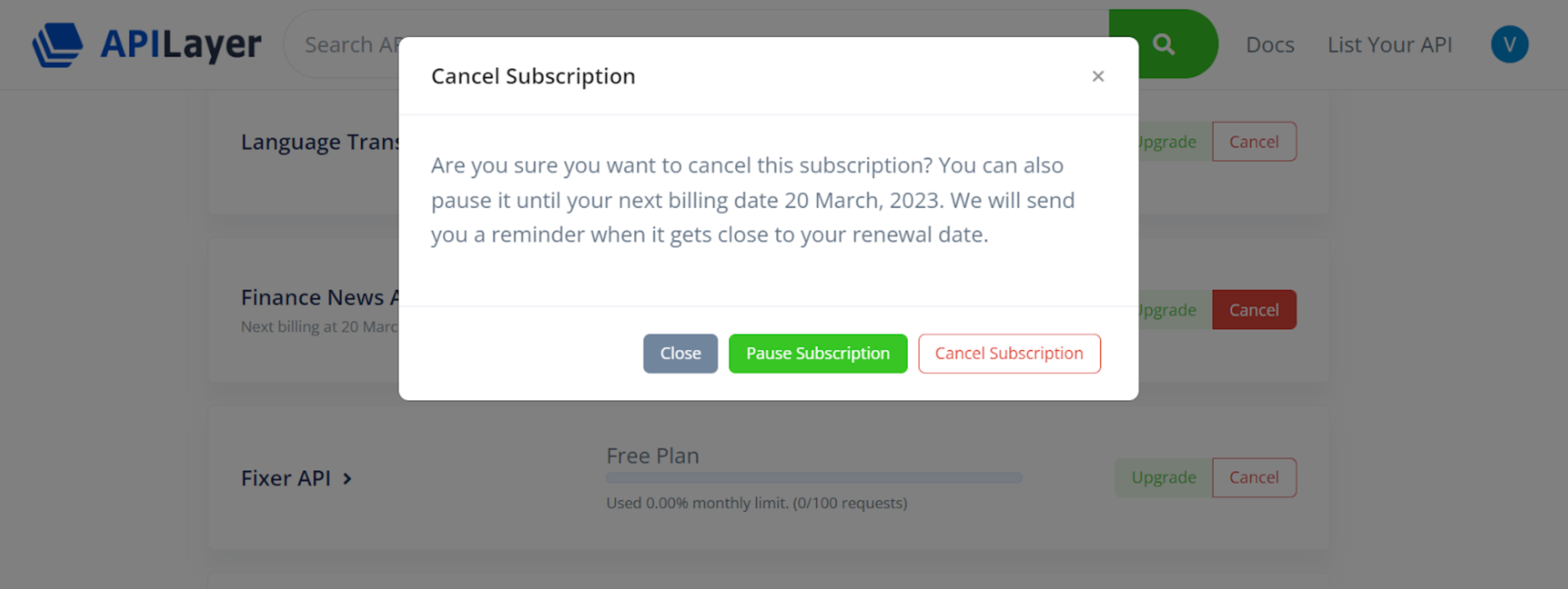 Cancel Subscription